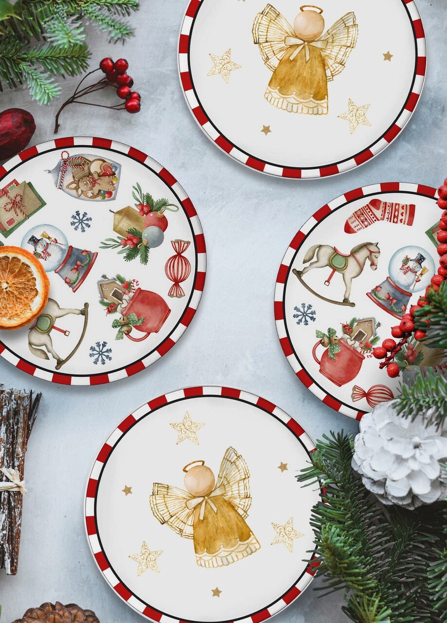 Set farfurii din ceramica pentru desert, Hermia, 280TMA1705, Alb / Roșu / Galben - imagine 5